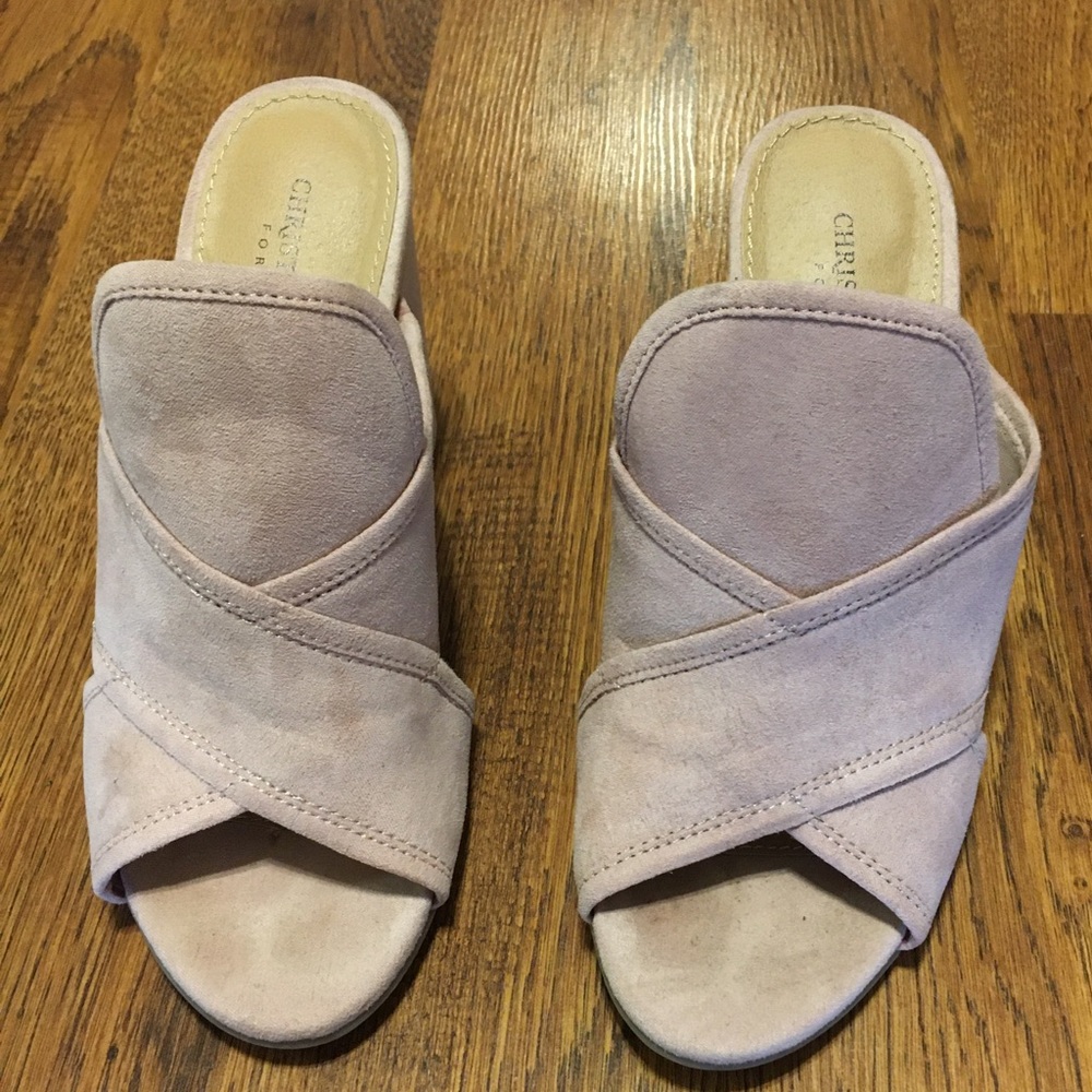 Open toe suede heels